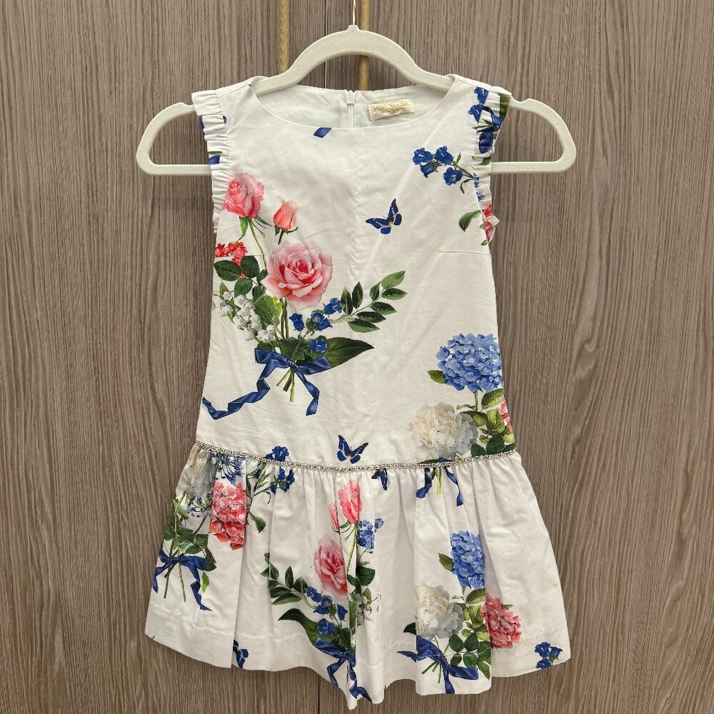 PRELOVED - Monnalisa Floral Girls Dress with diamond detail